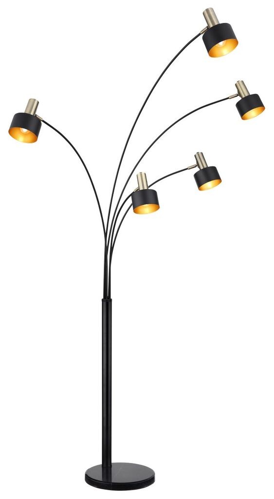 

Торшер Globo Lighting черный металл, античная латунь, черный металл, цвет золота, ножной переключатель в кабеле, ДхШхВ: 900х1200х2100мм, длина кабеля 1800мм, без 5x E27 40Вт 230В.