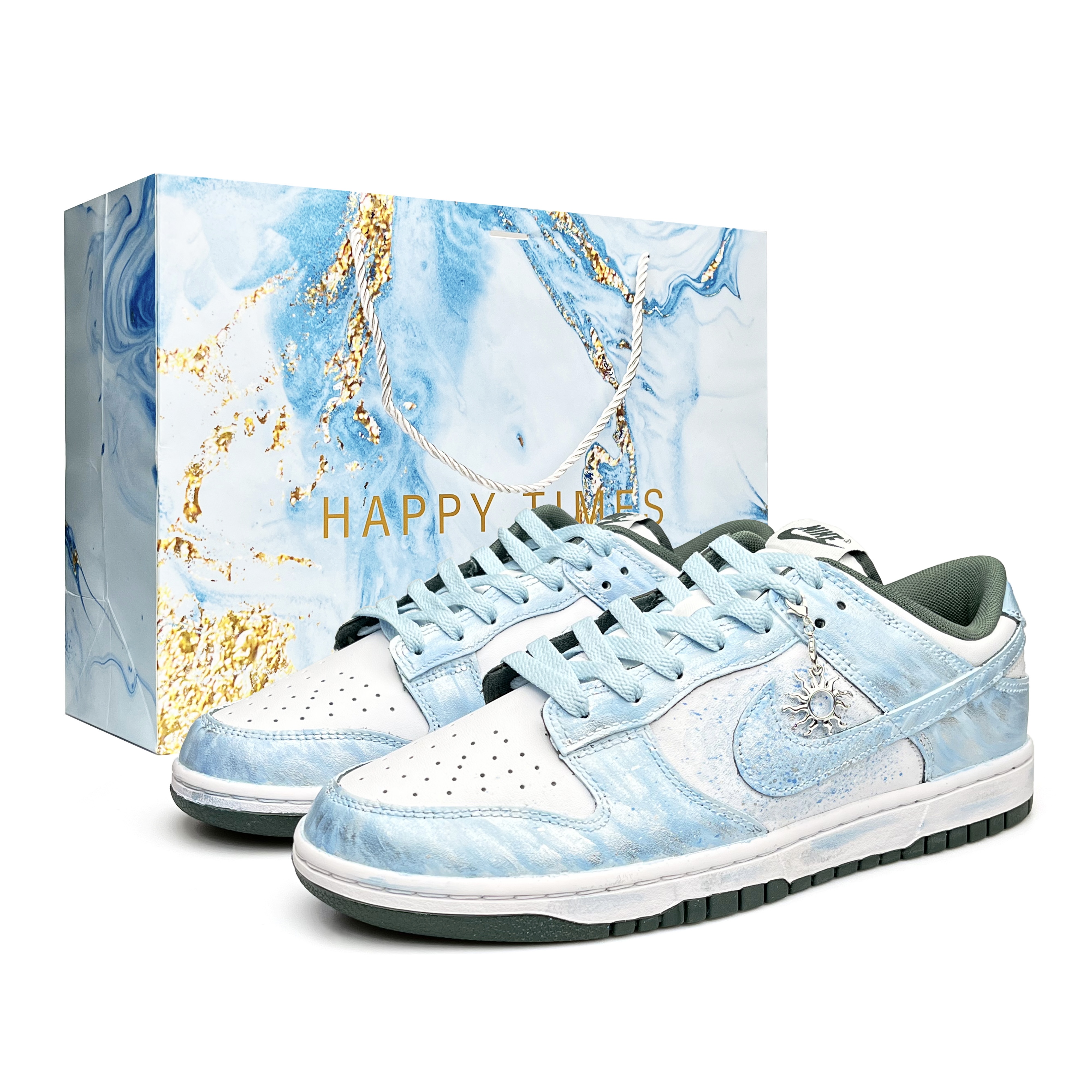Nike Кроссовки для скейтбординга Dunk унисекс, низкие, белые/синие/зеленые