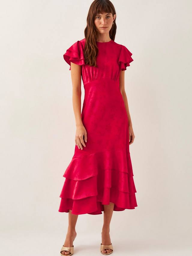 

Длинное атласное платье миди с рюшами Monsoon, цвет Mid Red