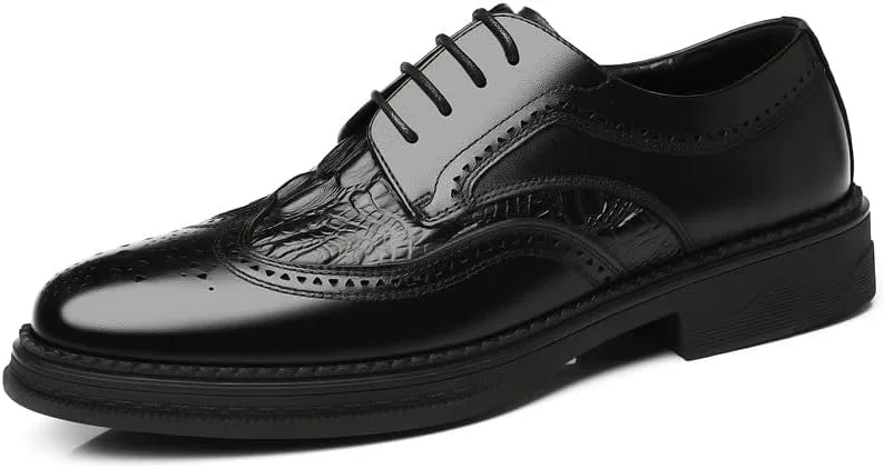 

Мужские оксфорды с брогированием из кожи с текстурой крокодила, гибрид, зимние теплые модные туфли на шнуровке, с крылом, для свадьбы и делового стиля ELSHTIDE, черный