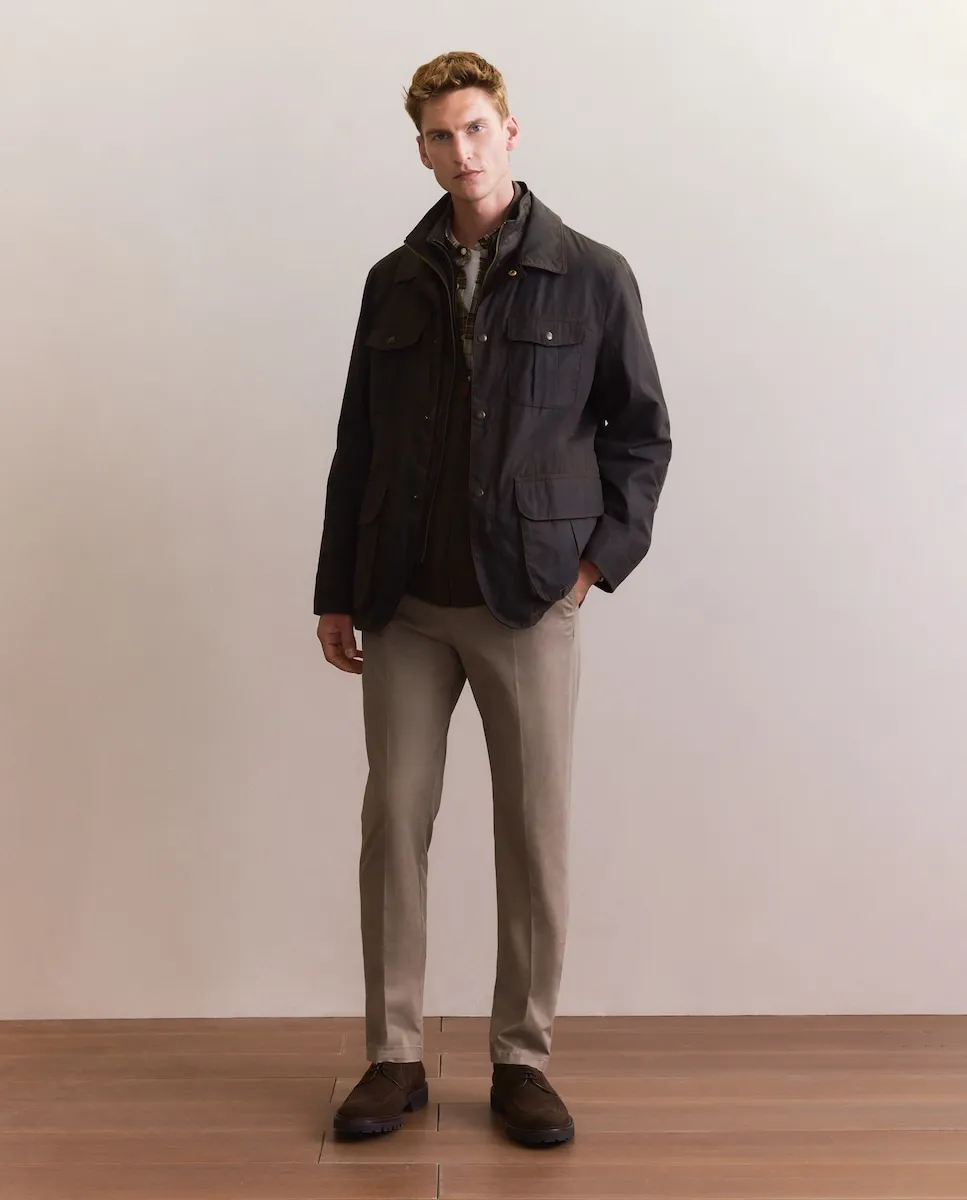 

Мужская военная куртка с восковой пропиткой с отстегивающимся клапаном Emidio Tucci, коричневый