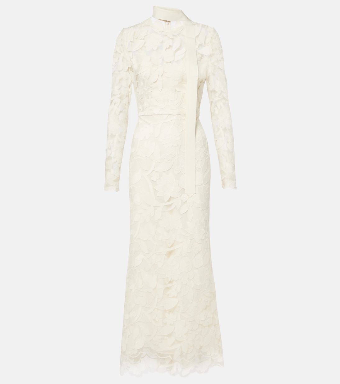 

Платье миди из тюля с цветочной вышивкой Elie Saab, белый