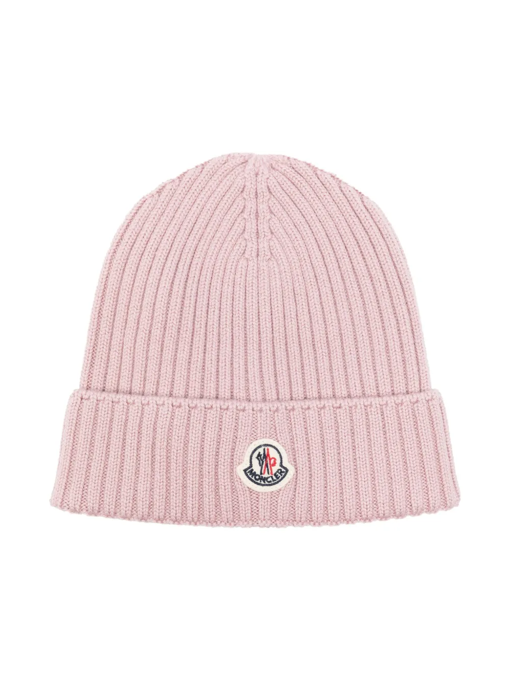 

Шапка бини в рубчик с нашивкой-логотипом Moncler Enfant, розовый