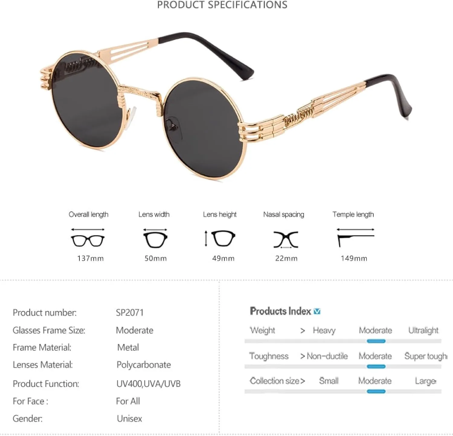 

Круглые металлические солнцезащитные очки в стиле стимпанк для мужчин и женщин с двойными пружинными дужками, панк-очки с защитой от УФ-излучения UV400 DSVIGF, 09