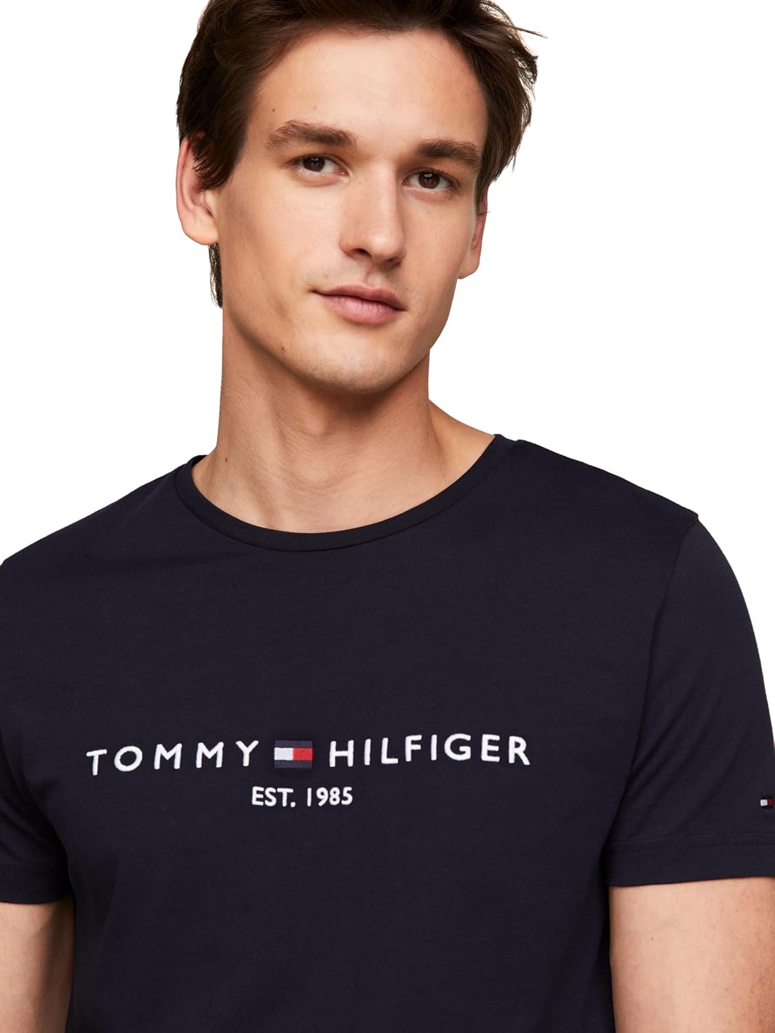 Мужские хлопковые футболки Tommy Hilfiger с коротким рукавом и вышитым логотипом, Sky Captain — фото 2