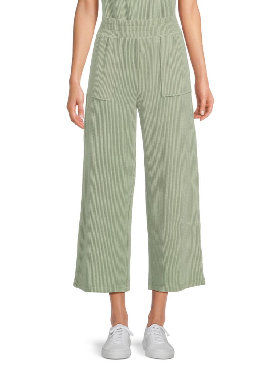 

Укороченные брюки широкого кроя в полоску Andrew Marc, цвет Meadow Green