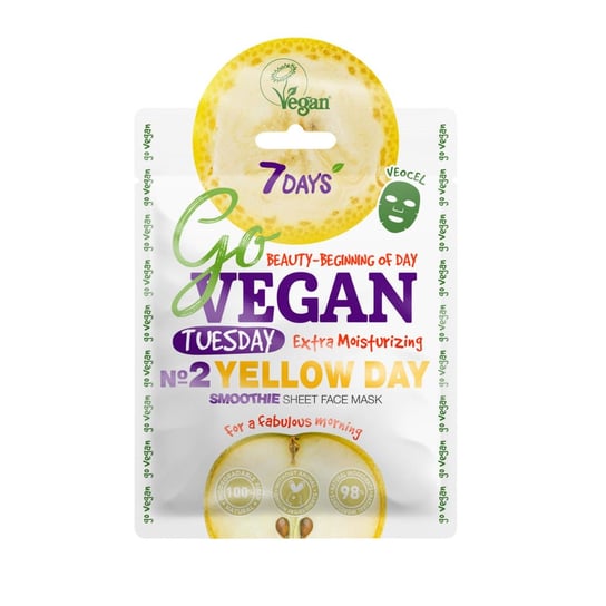 

7Days, GoVegan, интенсивно увлажняющая тканевая маска Tuesday YELLOW DAY, груша, экстракт банана и миндальное масло, 25 г