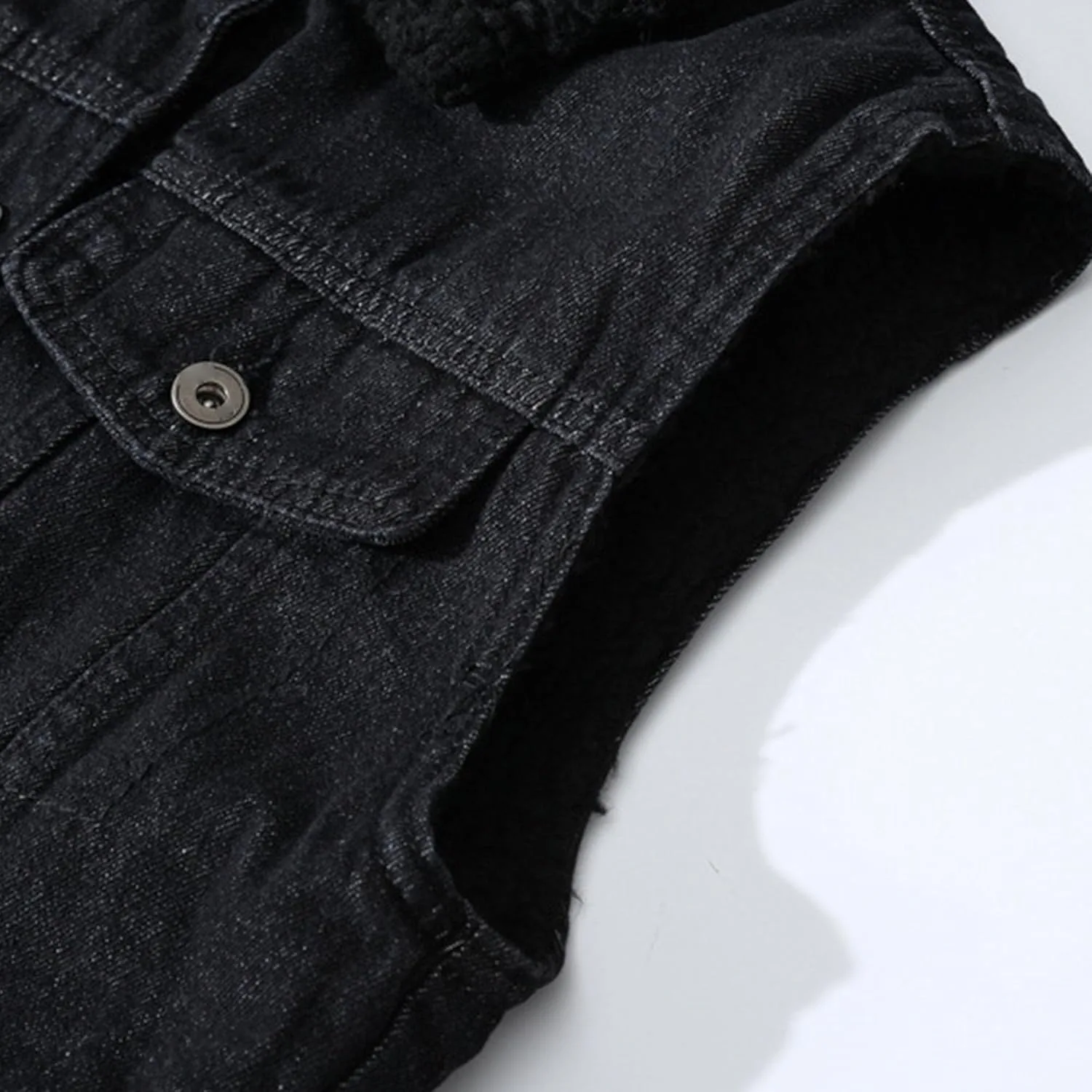 Мужской утепленный джинсовый жилет Casual Slim Fit с пуговицами и несколькими карманами без рукавов Generic, черный — фото 4