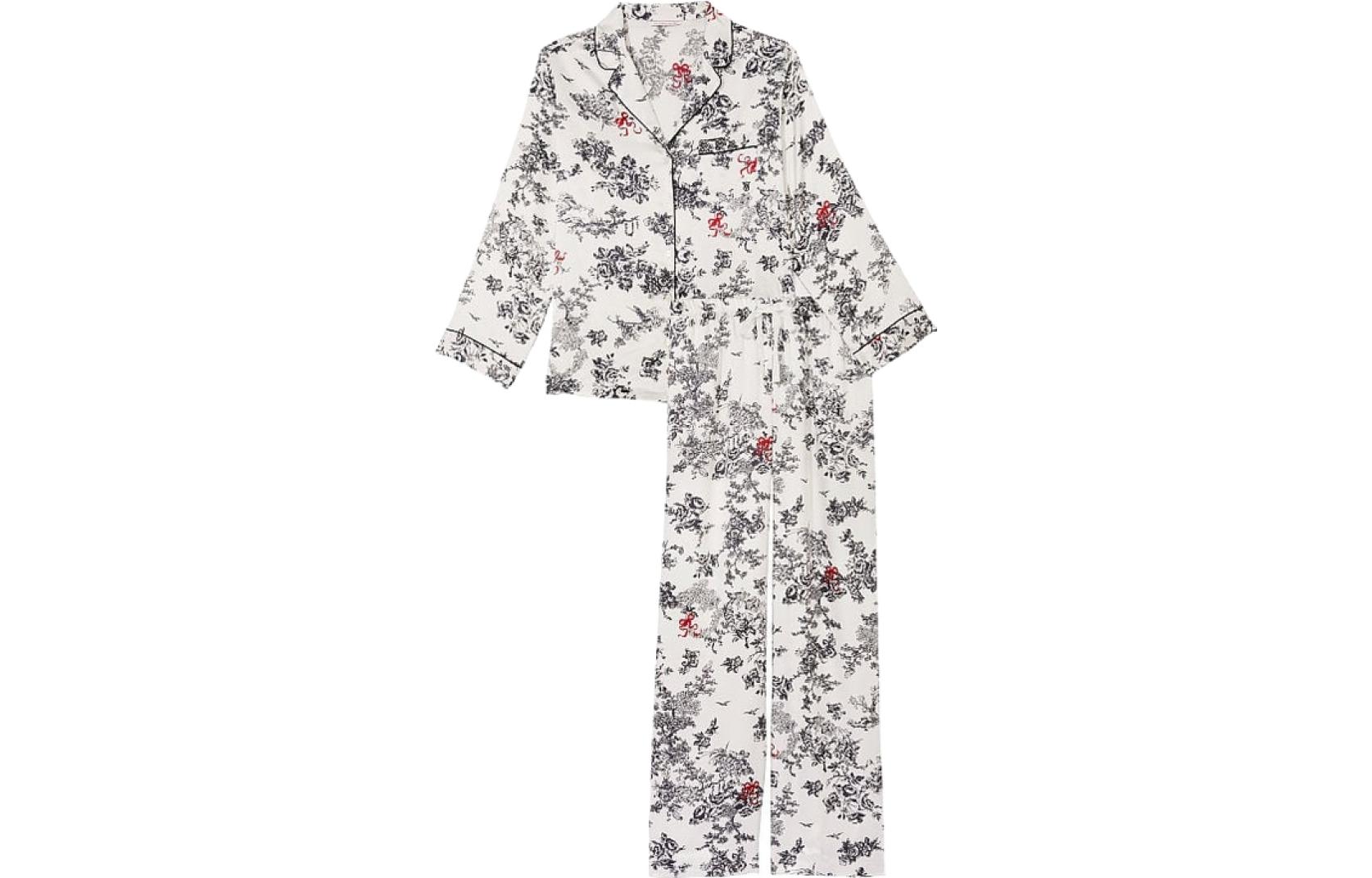 

Сатиновый длинный комплект пижамы Женская пижама с принтом "чернильная размывка белый" Victoria's Secret