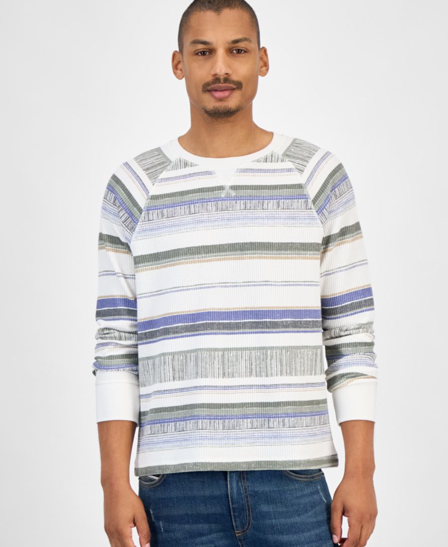 

Мужская полосатая терморубашка из вафельной вязки Sun + Stone, Vintage White