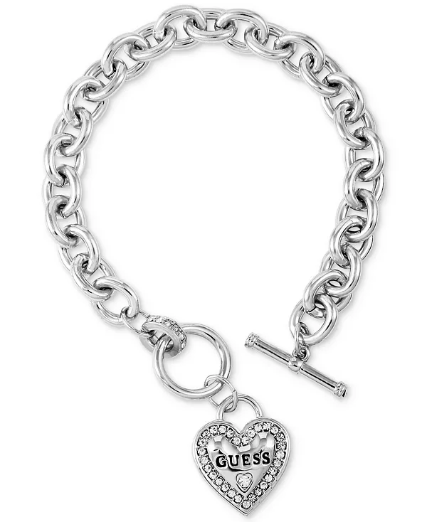 

Серебряный браслет с логотипом и сердцем в виде паве Guess, silver