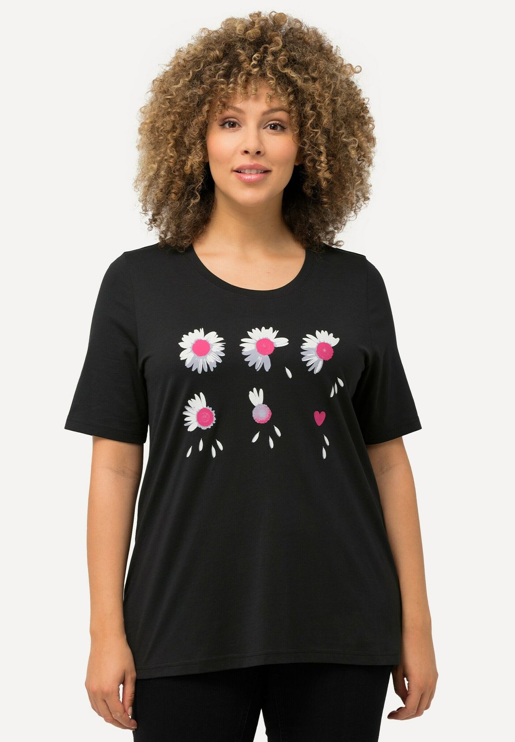 

Футболка с принтом À FLEURS COUPE CLASSIC FIT COL ROND ET MANCHES COURTES Ulla Popken, черный