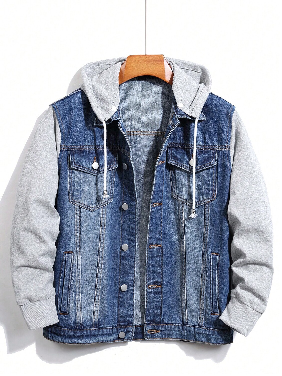 

Мужская джинсовая куртка Hypemode с цветными блоками и шнурком с капюшоном 2 в 1, хлопковая синяя рабочая винтажная джинсовая куртка Manfinity, мультиколор