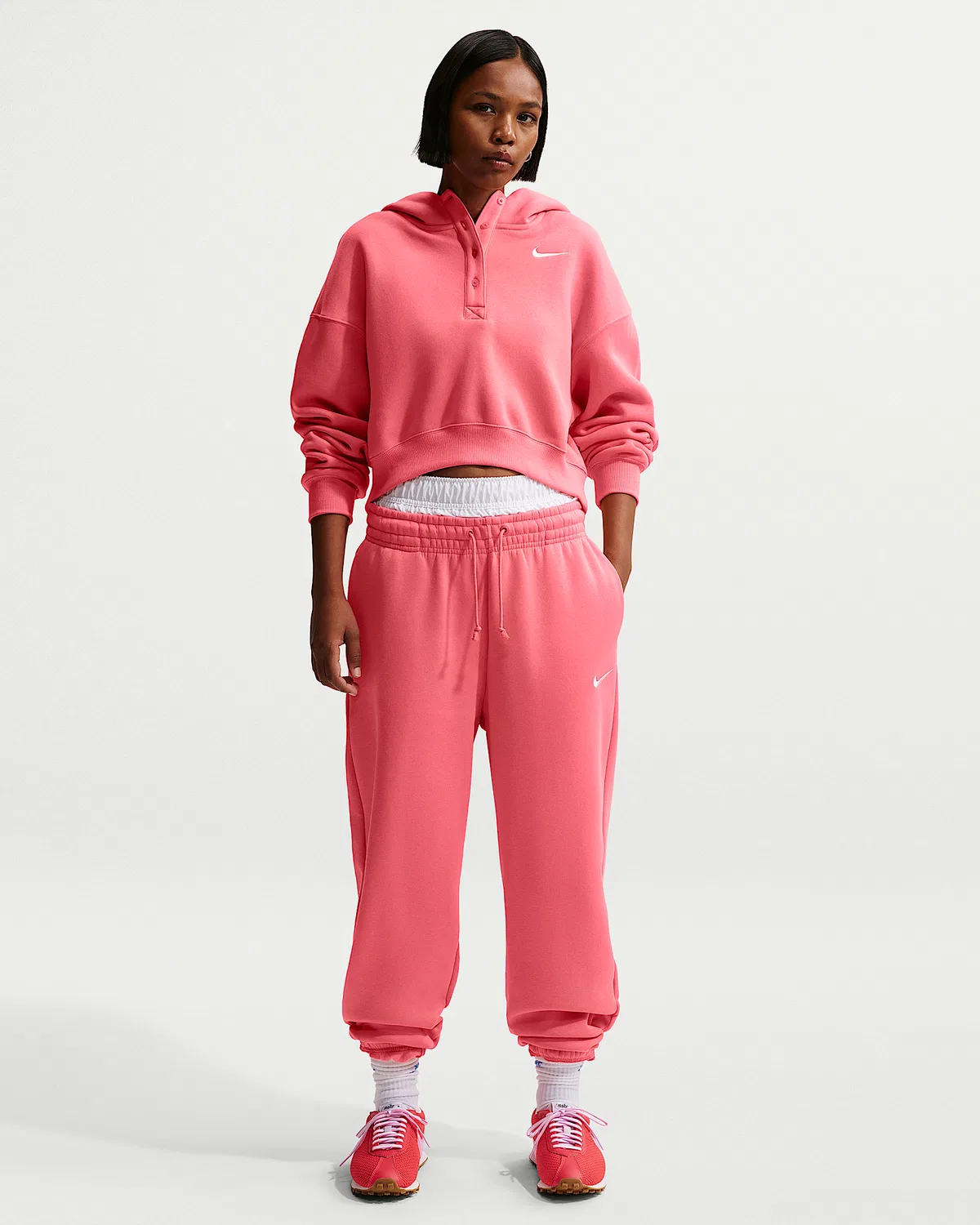Женский оверсайз-кроп хенли худи Nike Sportswear Phoenix Fleece, Sea Coral/Sail — фото 4