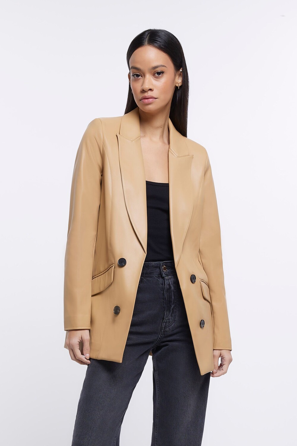 

Коричневый пиджак от края до края River Island, коричневый