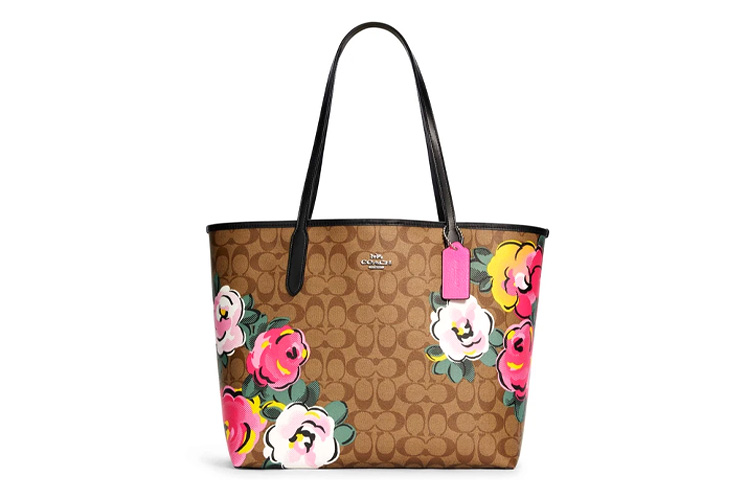 

COACH Женская коричневая сумка через плечо из холста с кожаными деталями
