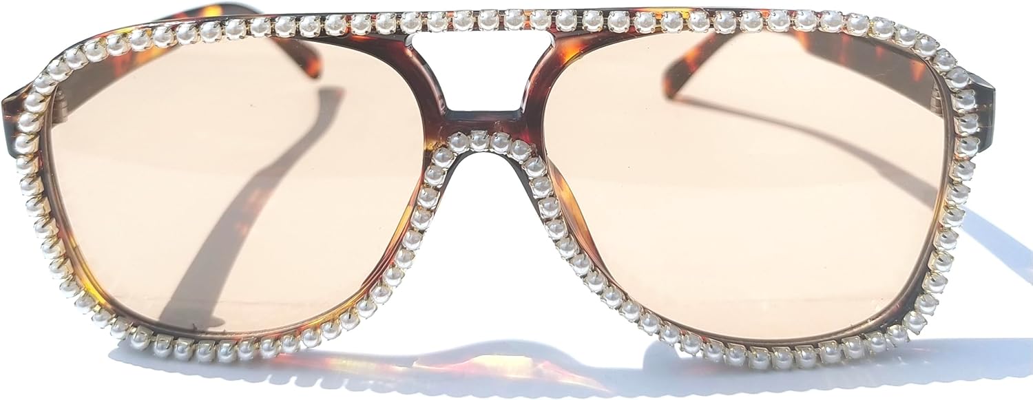 

Солнцезащитные очки-пилот Willochra Fashion с жемчужными кристаллами и стразами для женщин, милые квадратные солнцезащитные очки, яркие цвета, очки для вечеринок, Leopard Brown