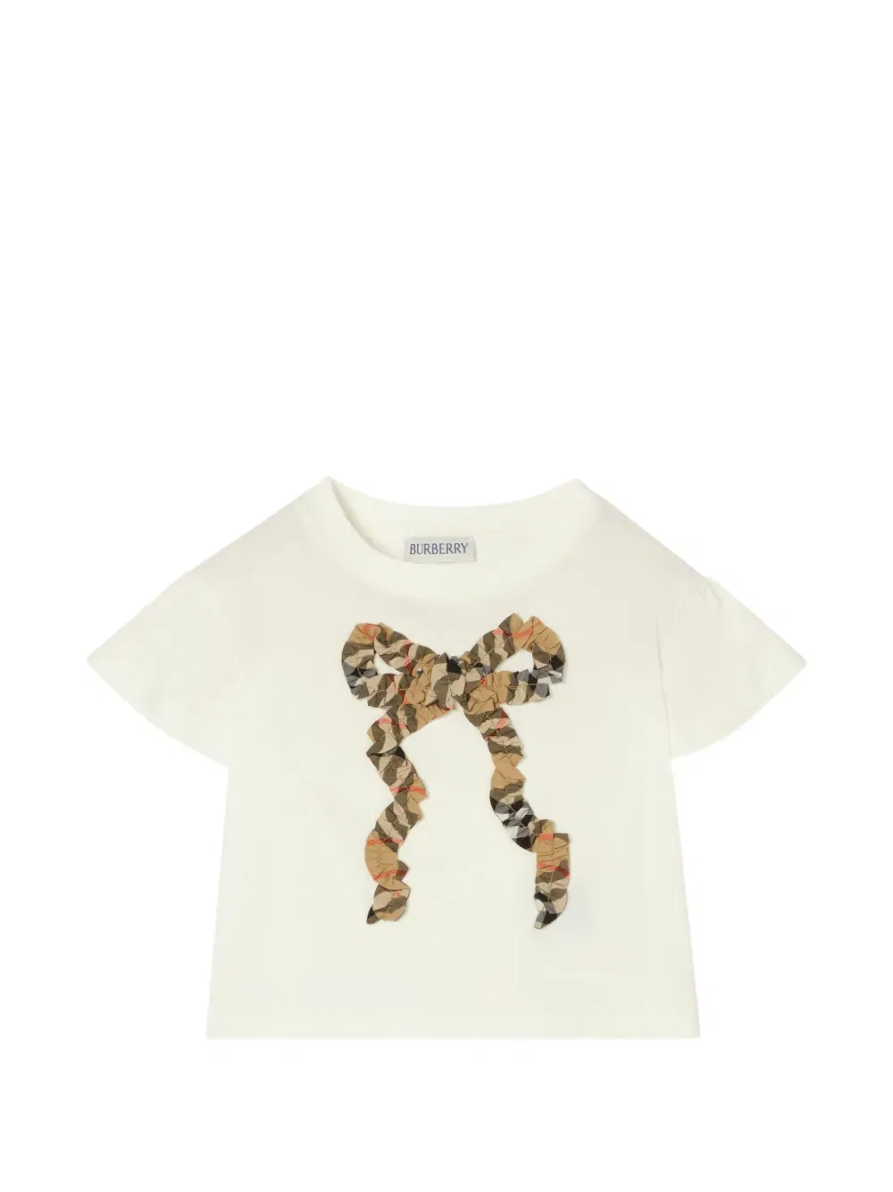 Хлопковая футболка Check-Bow Burberry Kids, нейтральный