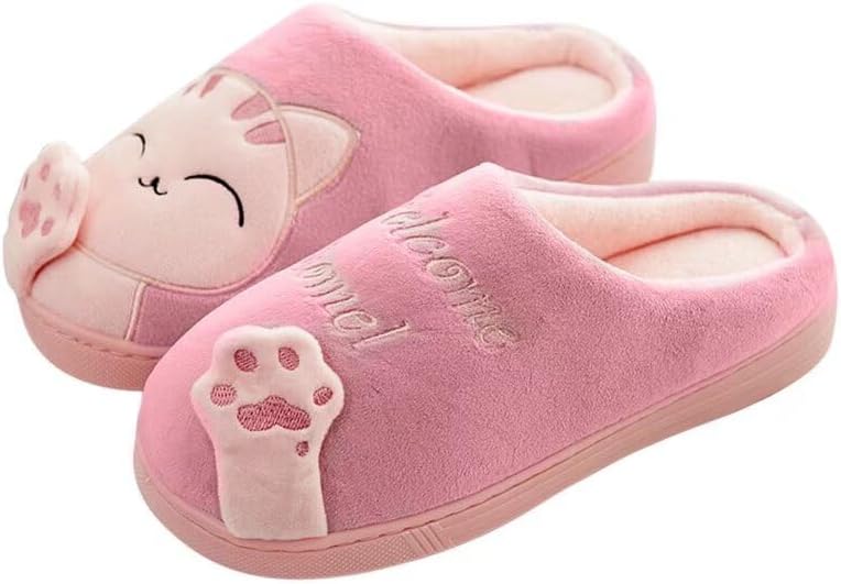 

Теплые домашние тапочки Zonkacen с антискользящей подошвой для женщин и мужчин с милым рисунком кота, розовый