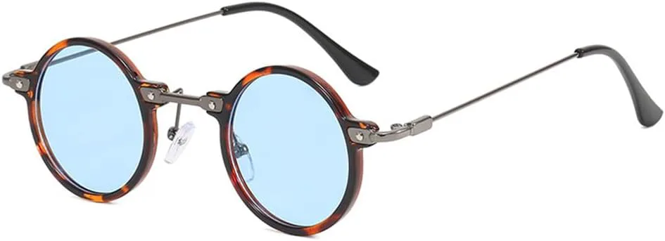 

Ретро-панк круглые солнцезащитные очки для мужчин, маленькая оправа, женские модные винтажные металлические очки с защитой от УФ-излучения UV400 KTUCN, Leopard Blue