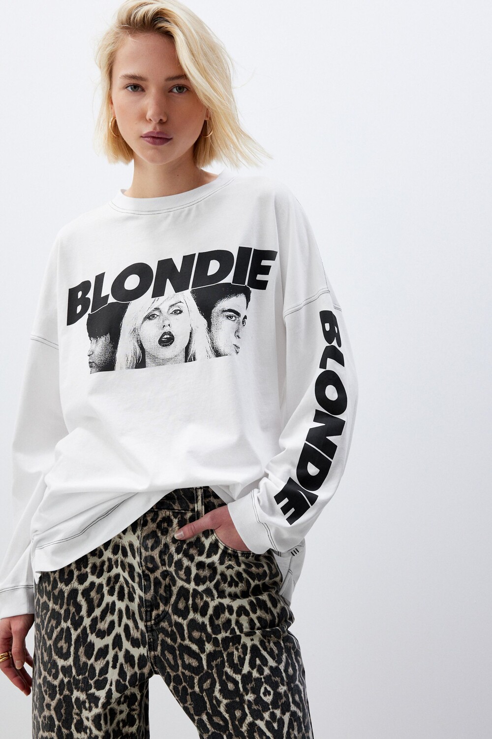 

Футболка с длинными рукавами и принтом скейтерской группы Blondie из 100% хлопка Next, белый