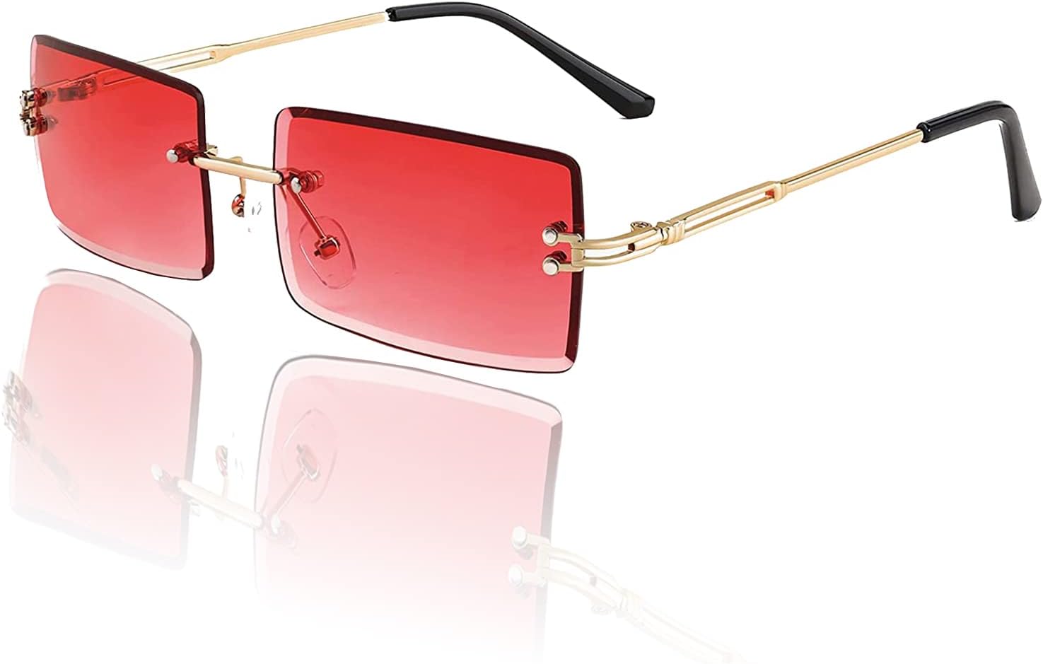 

Прямоугольные солнцезащитные очки для женщин и мужчин, модные ретро-очки без оправы с тонированными линзами, стильные солнцезащитные очки 2025 года Mriendao, Red Gradient