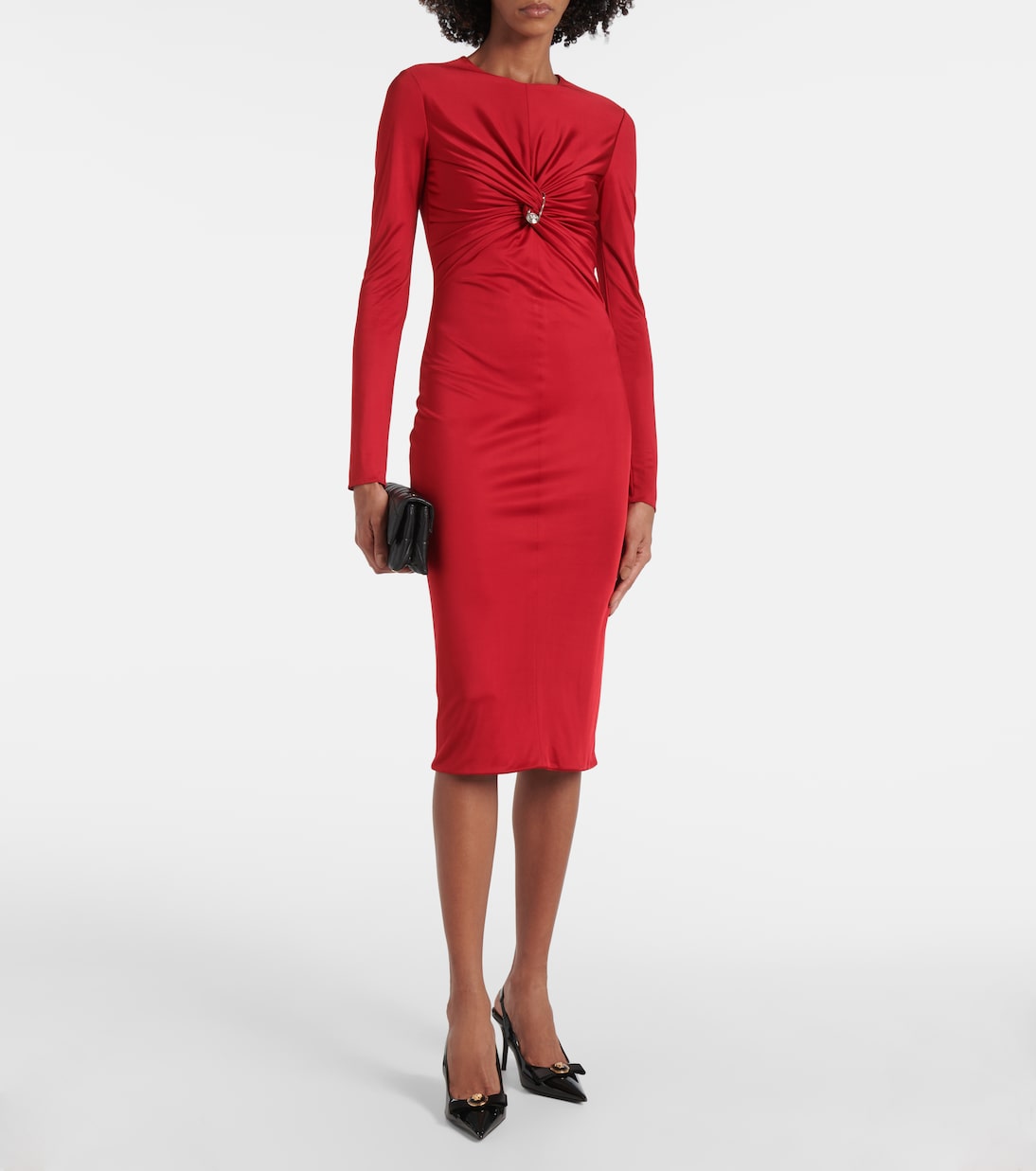 Платье миди из джерси с присборенным воротником Safety Pin Versace, Lipstick Red — фото 2
