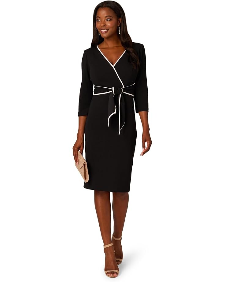 

Платье Adrianna Papell Piping Tie Front Midi Dress, цвет Black/Ivory