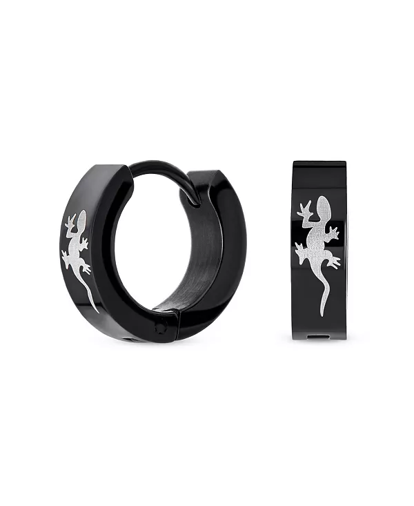 

Серьги-Кольца в форме ящерицы в стиле к-поп с лазерной гравировкой, нержавеющая сталь с черным IP-покрытием Bling Jewelry, black