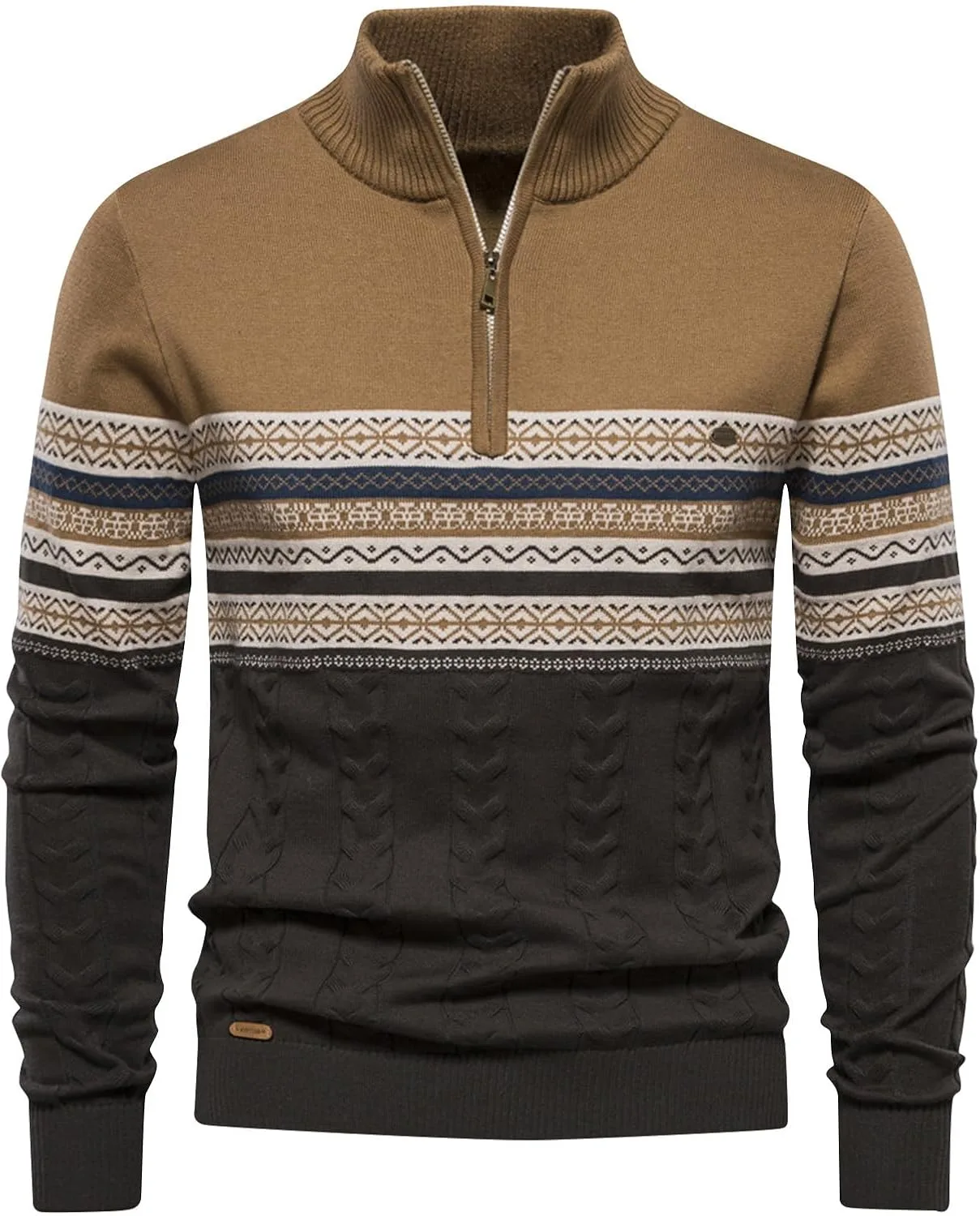 

Мужской свитер с четвертью молнии в полоску, Slim Fit, легкий и теплый