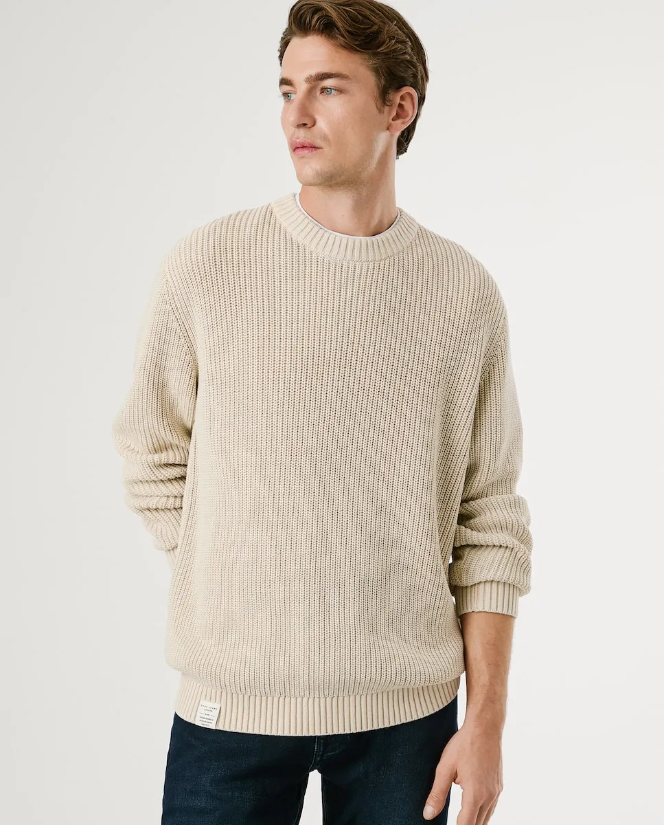 

Мужской джемпер с круглым вырезом, окрашенный после пошива Pepe Jeans, бежевый
