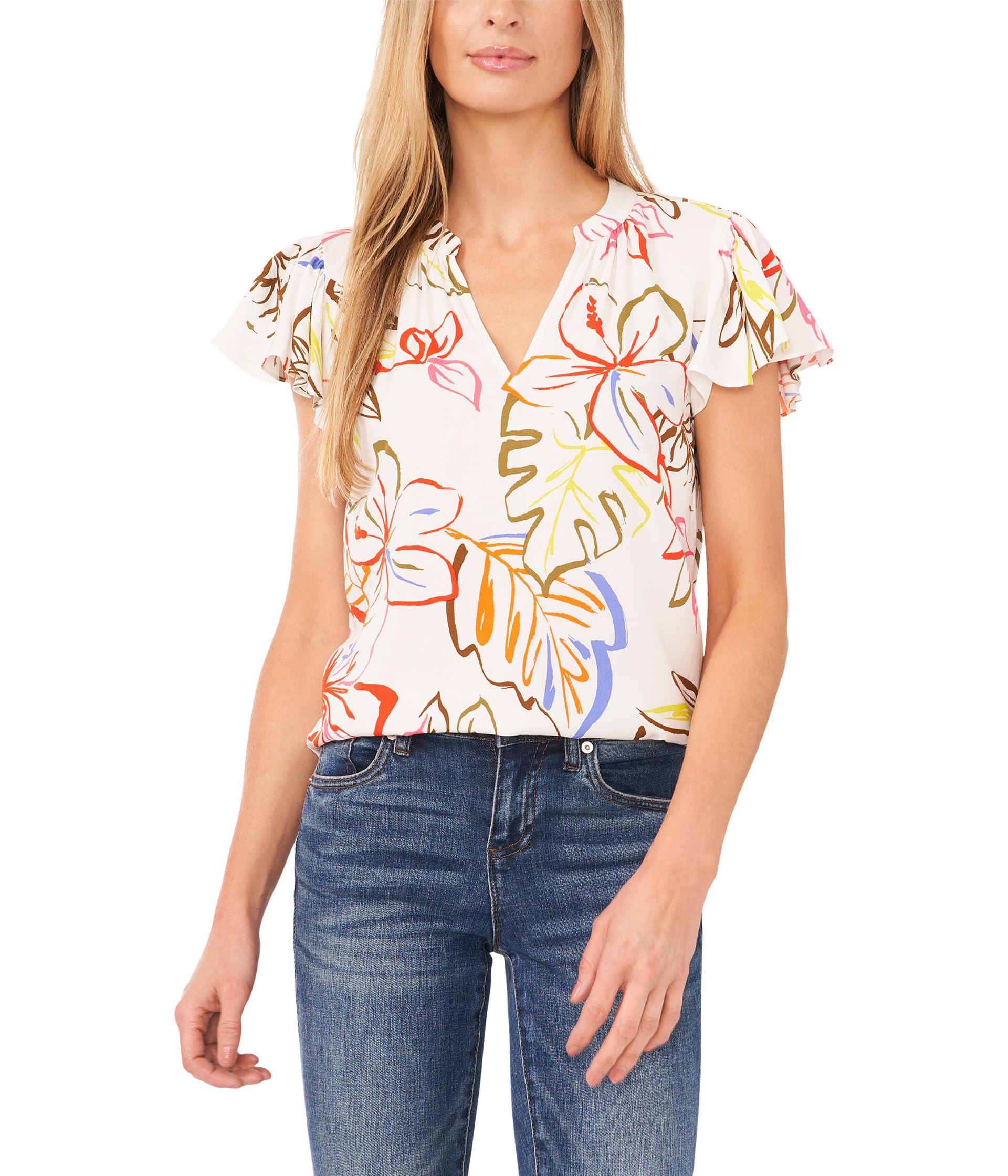 

Блуза CeCe V-Neck Shirred Flutter Sleeve Blouse, New Ivory