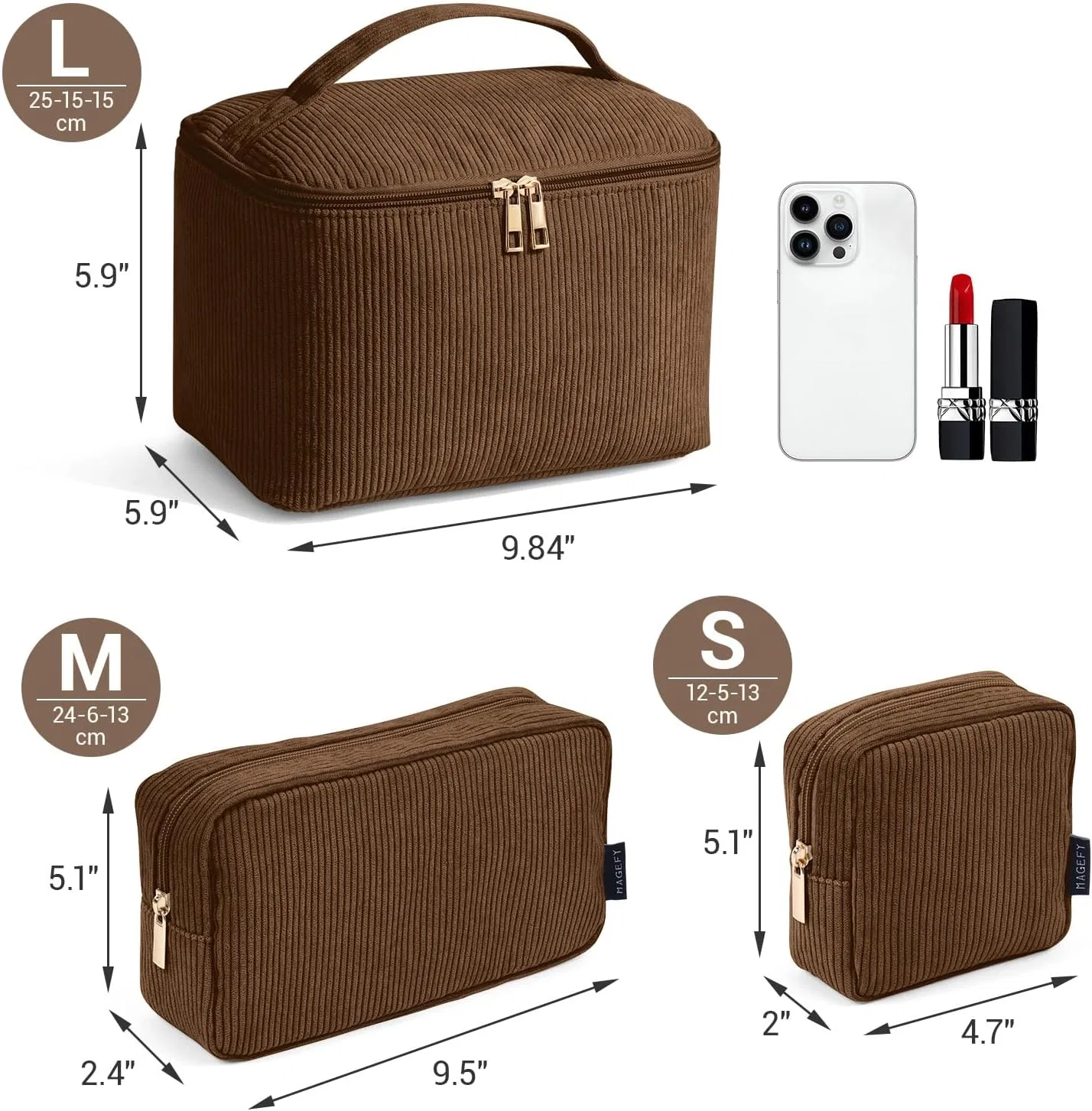 Набор женских косметичек MAGEFY из 3 штук Magefy, Brown - Pack Of 3 — фото 2