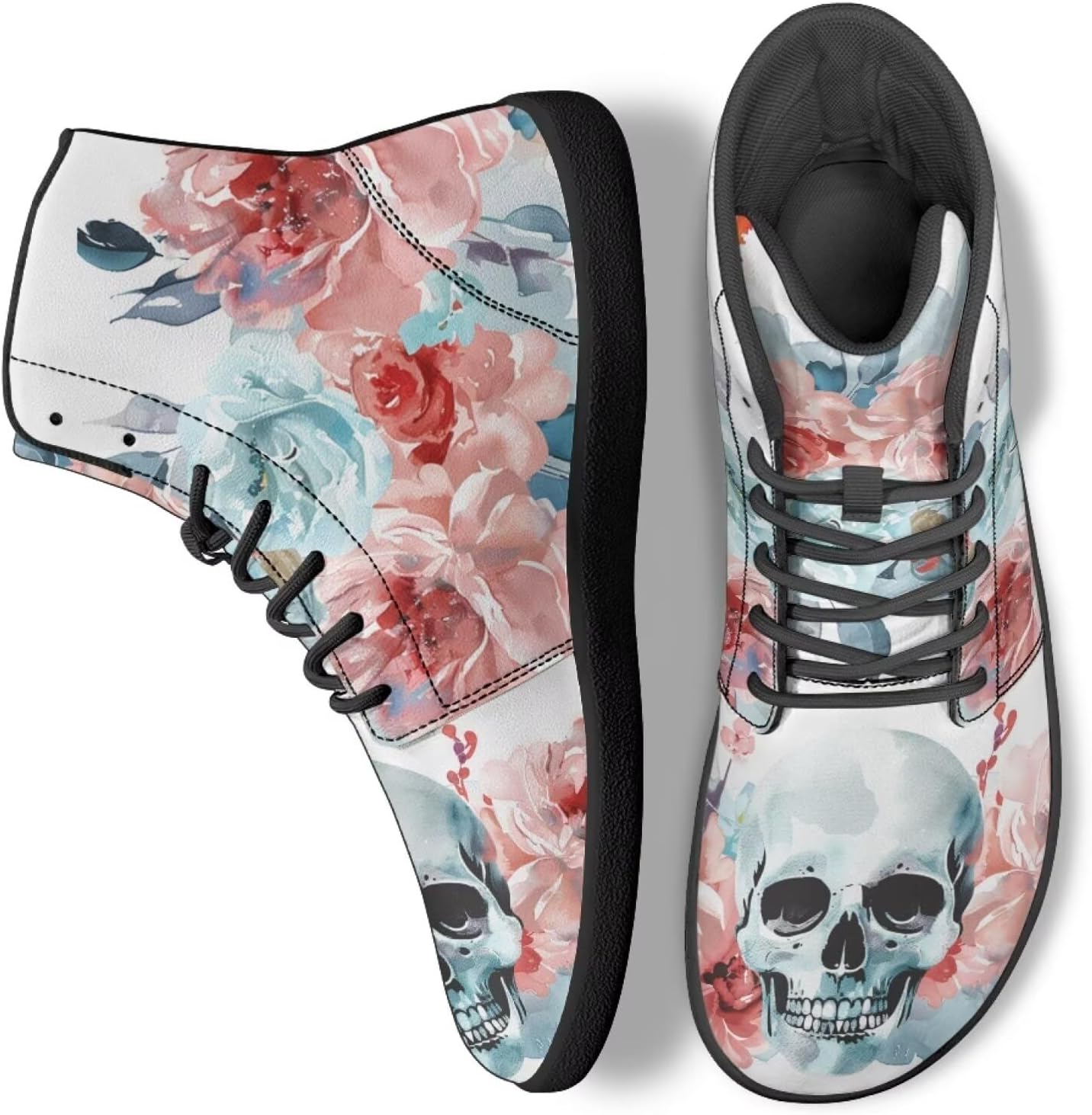 

Кеды с высоким берцем в виде черепа для мужчин и женщин, повседневная обувь для ходьбы, работы и бега Ecaestolph, синий/розовый