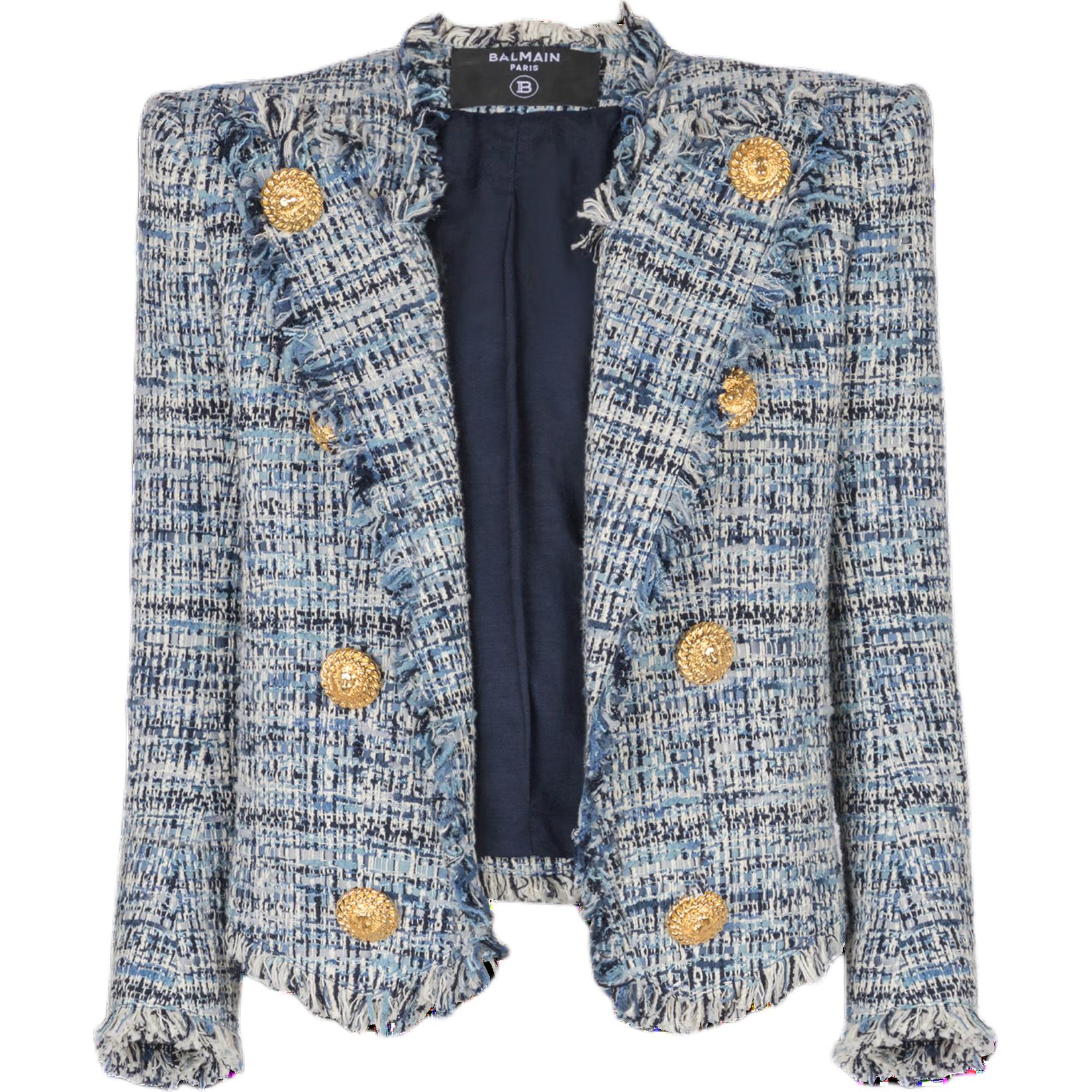 

BALMAIN Короткий твидовый жакет с восемью пуговицами, Blue