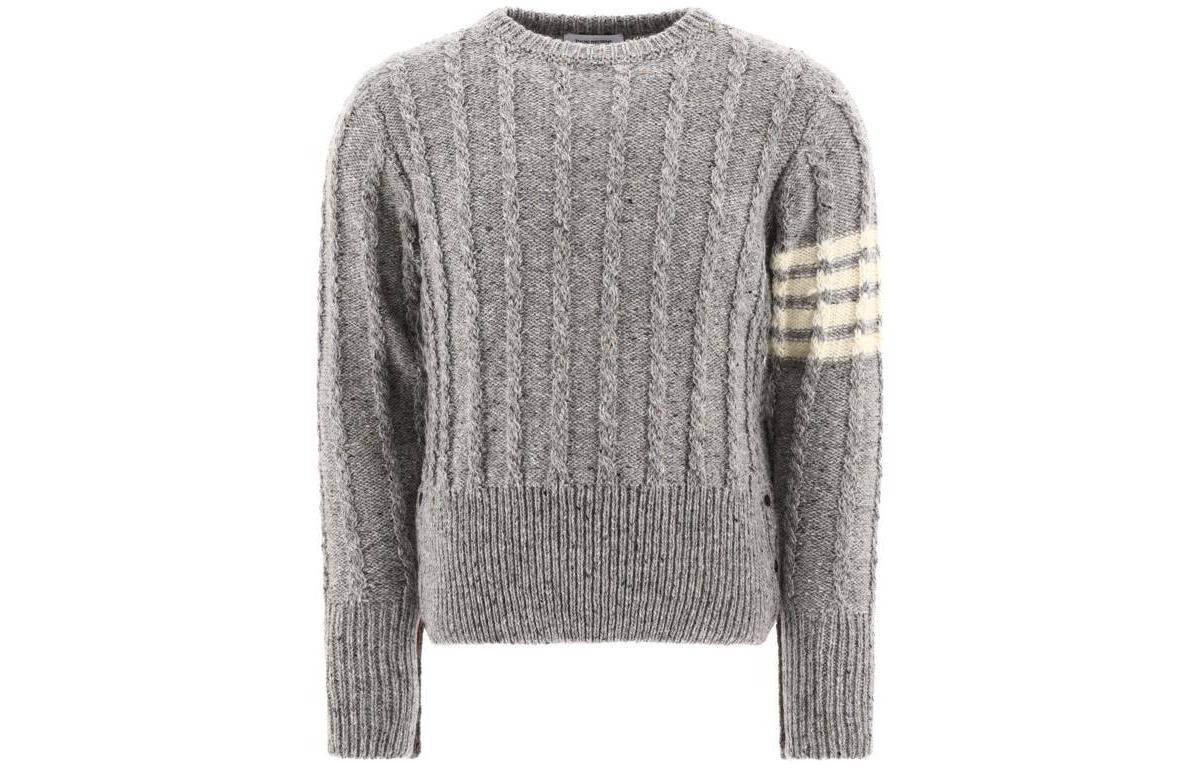 

Вязаный джемпер с круглым вырезом и 4 планками THOM BROWNE, серый