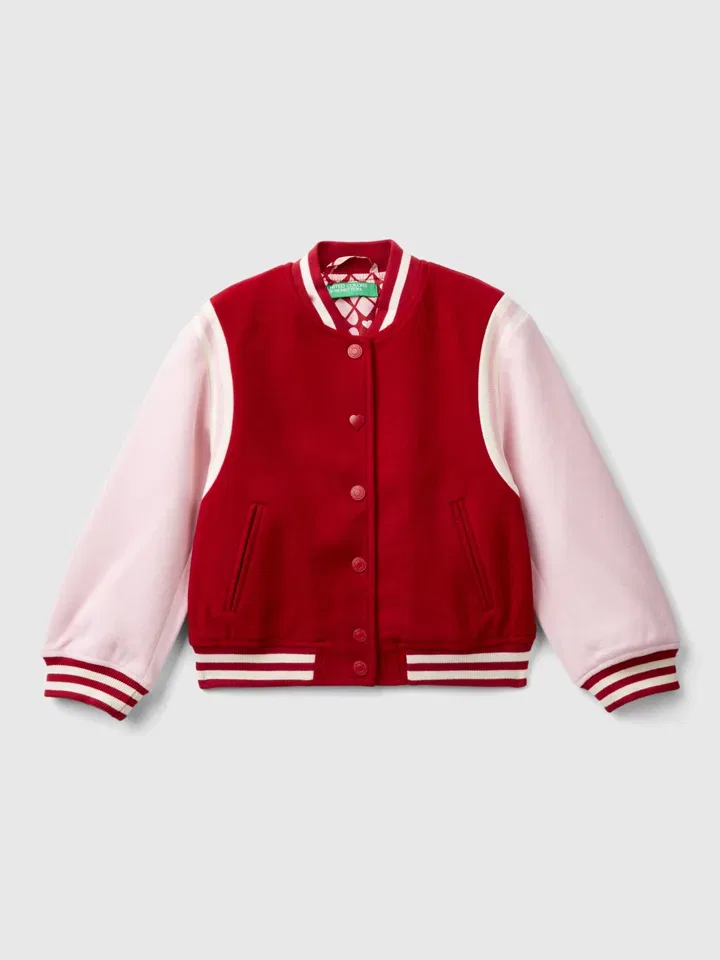 Блузон с цветоблокингом Benetton, красно-розовый