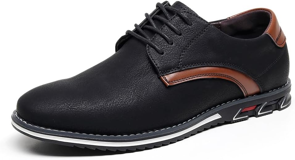 

Мужские повседневные классические туфли Santimon из кожи, стильные спортивные кроссовки на шнуровке, оксфорды для офиса, работы, путешествий и повседневной носки, черный