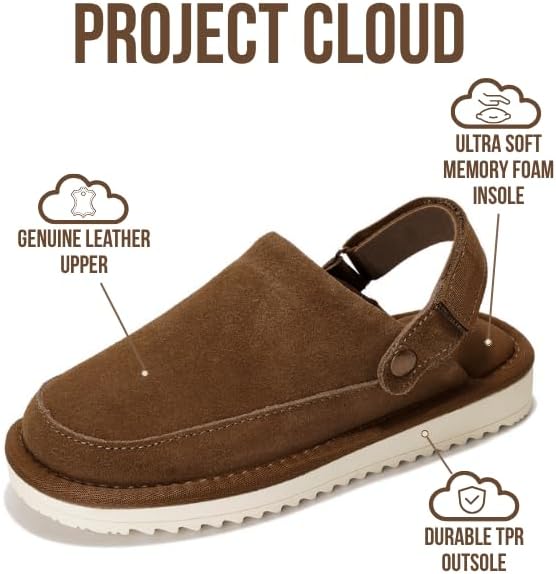 Сабо Project Cloud Kids из натуральной кожи с задним ремешком - с эффектом памяти и легкие сандалии для мальчиков и девочек с регулируемыми ремешками - противоскользящие сабо для детей (Little Goldstar), Mocha Suede — фото 2
