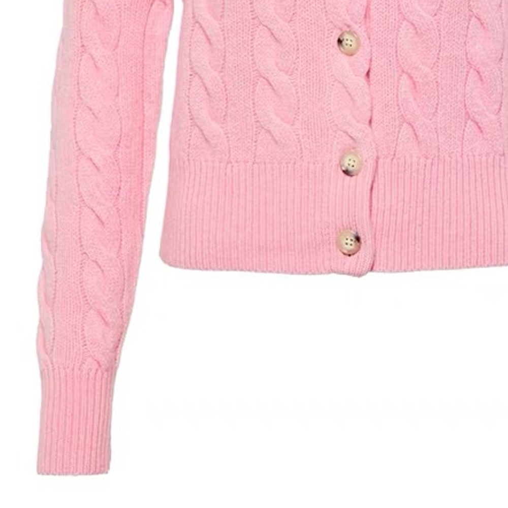 Поло с мотивом пони Кардиган вязка кабелем Polo Ralph Lauren, Розовый — фото 4