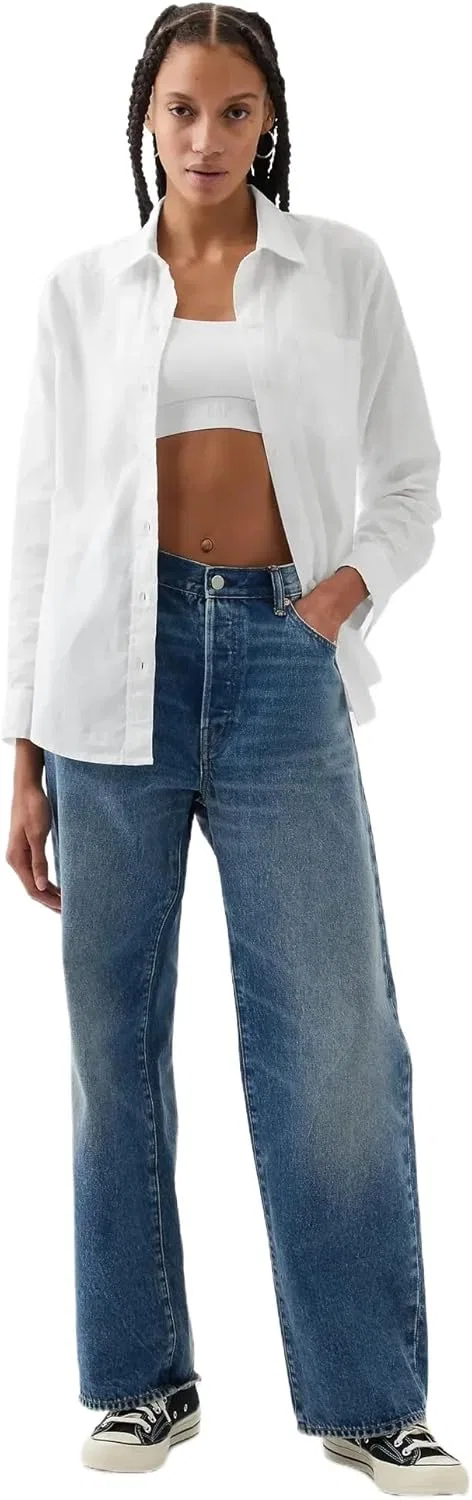Блуза, льняная, GAP, белый
