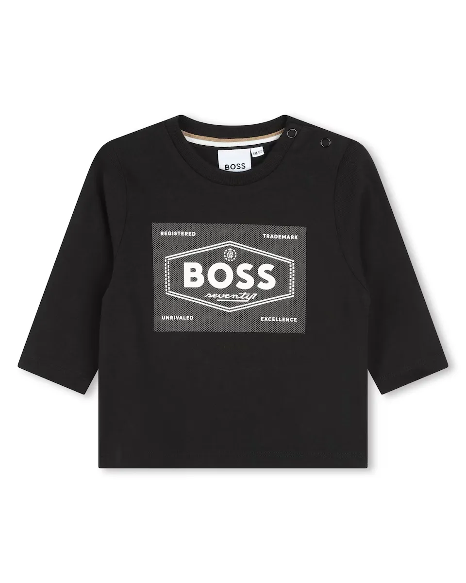 

Детская футболка из 100% хлопка с принтом спереди BOSS Kidswear, черный