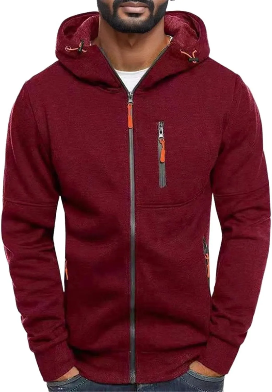 

Мужская толстовка с капюшоном на молнии, легкая, с карманами