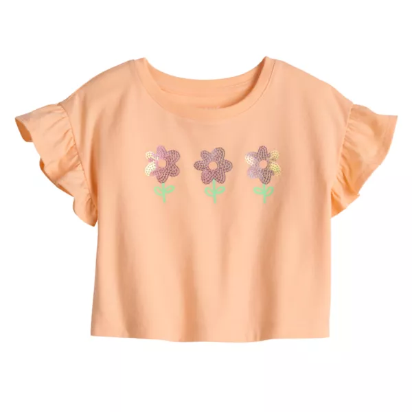 

Футболка с рукавами-крылышками для девочек и малышей Jumping Beans, цвет flower sequin orange