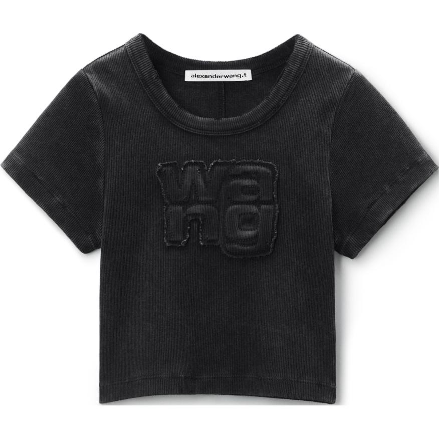 Футболка с укороченным низом и потертым логотипом Alexander Wang, черная — фото 2
