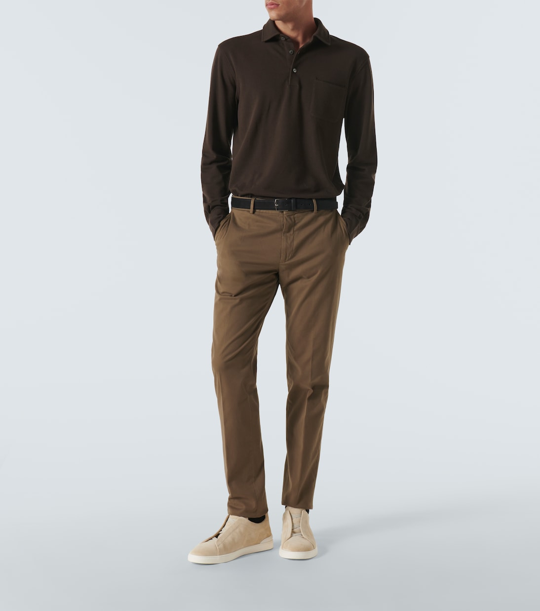 Кроссовки из замши с тройной строчкой Zegna, Light Beige — фото 2