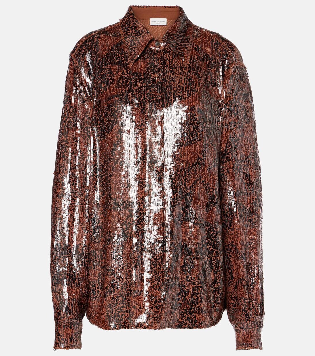 

Рубашка Chowy с пайетками Dries Van Noten, хаки