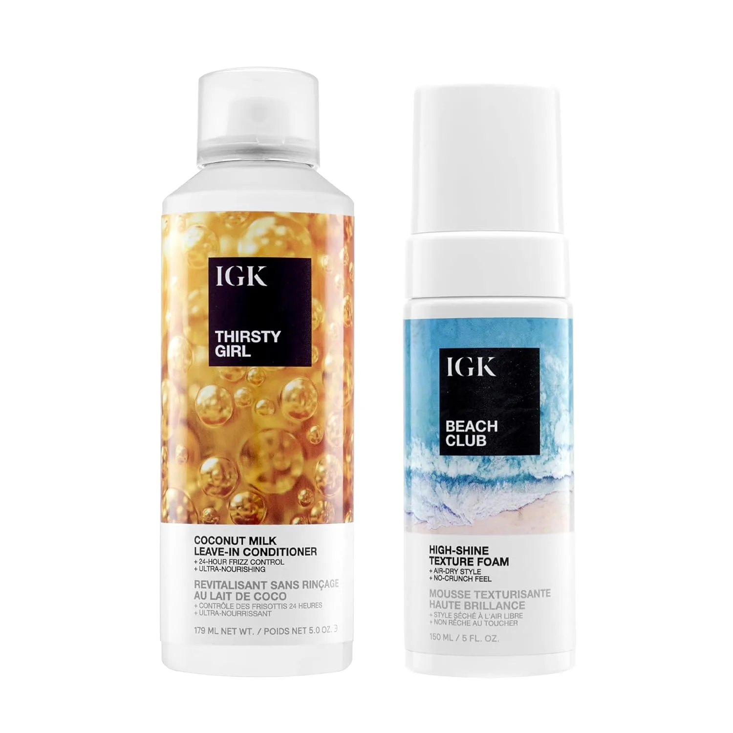 IGK Thirsty Girl Hydrating Hair Treatment + Beach Club Foam - увлажняющий и стайлинговый дуэт для мягкости, контроля над пушистостью и текстуры, Vegan & Cruelty-Free