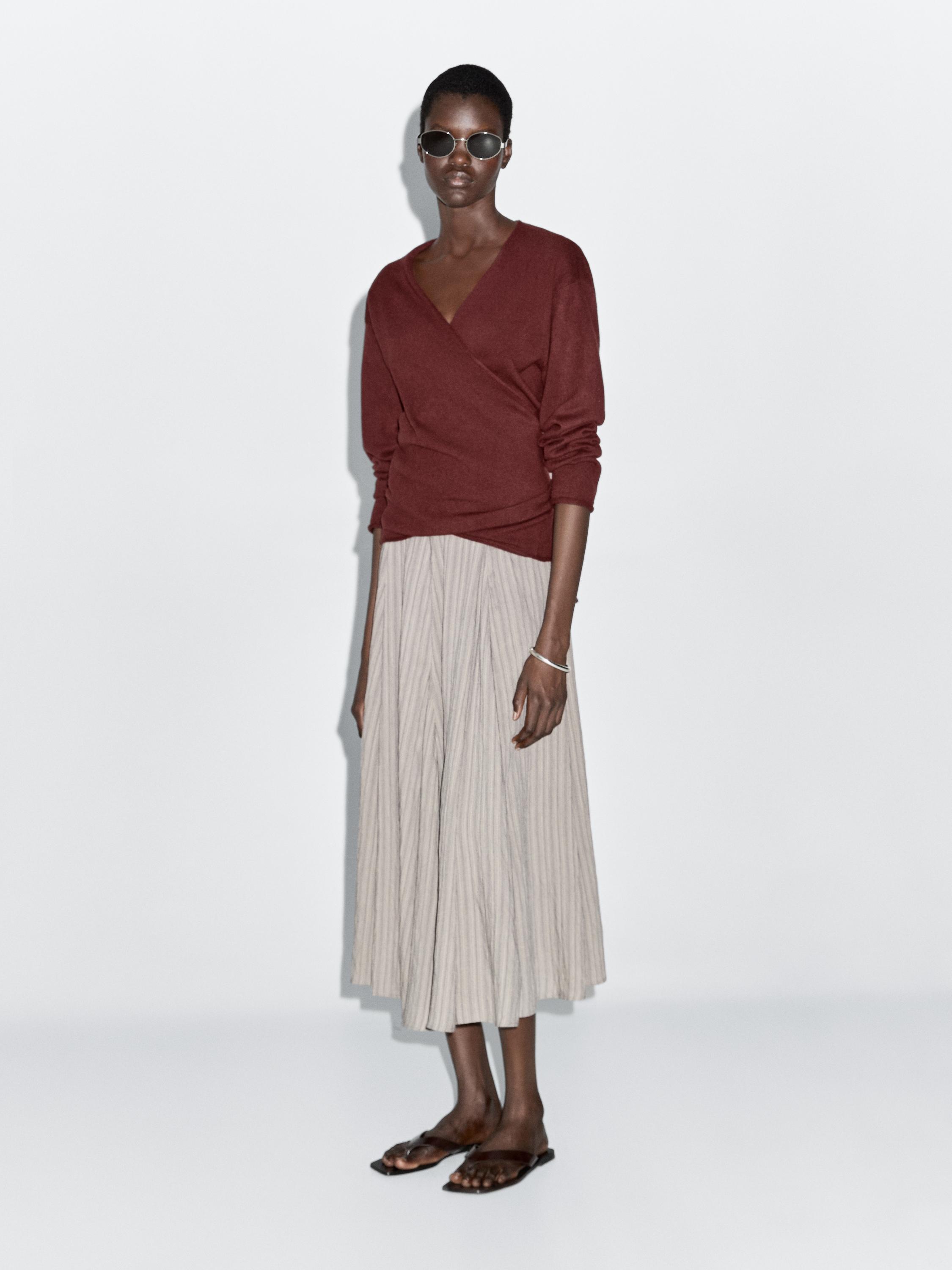 

Расклешенная юбка миди в полоску Massimo Dutti, Grey Marl