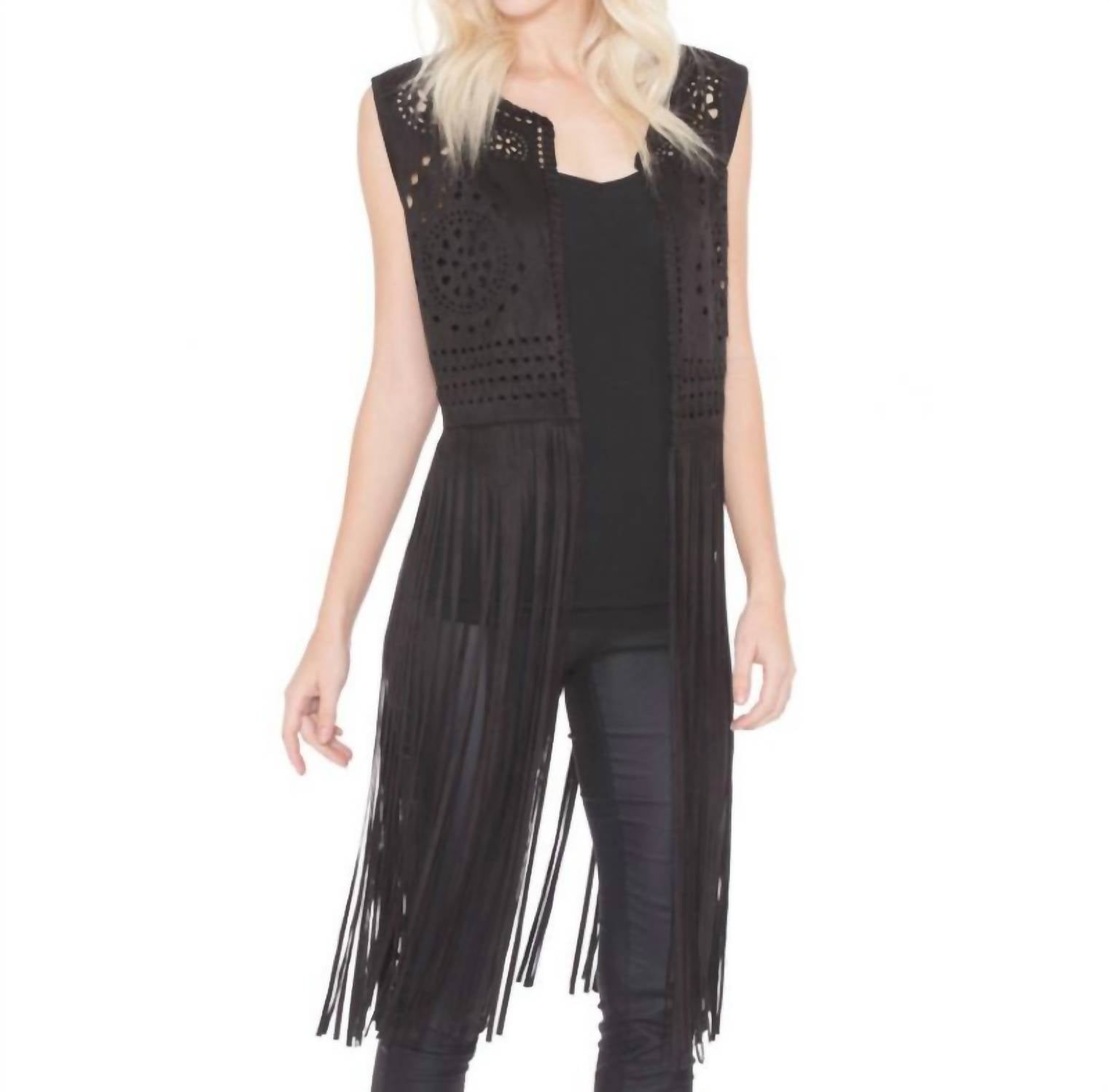 

Черный жилет из искусственной замши с лазерной резкой Adore